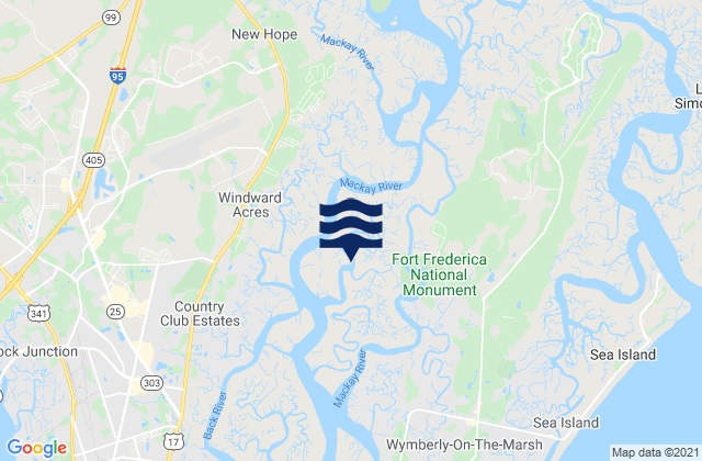 Mappa delle Getijden in Frederica River, United States