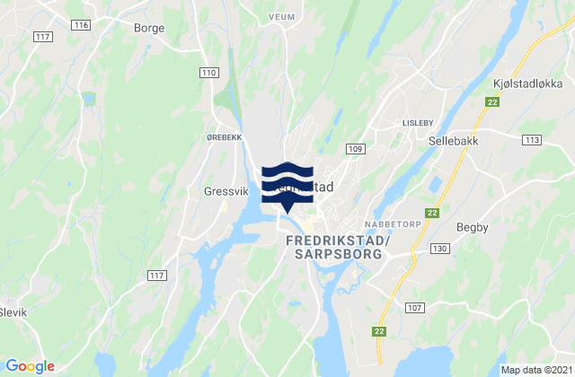 Mappa delle Getijden in Fredrikstad, Norway