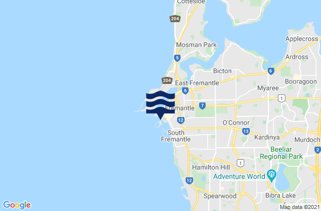 Mappa delle Getijden in Fremantle, Australia