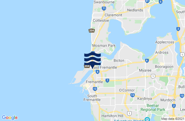 Mappa delle Getijden in Fremantle, Australia