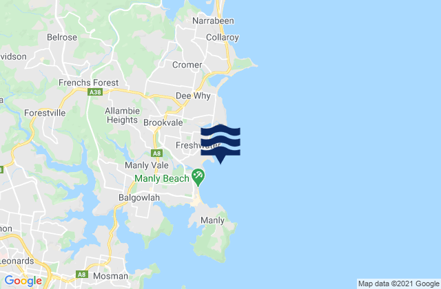 Mappa delle Getijden in Freshwater Beach, Australia