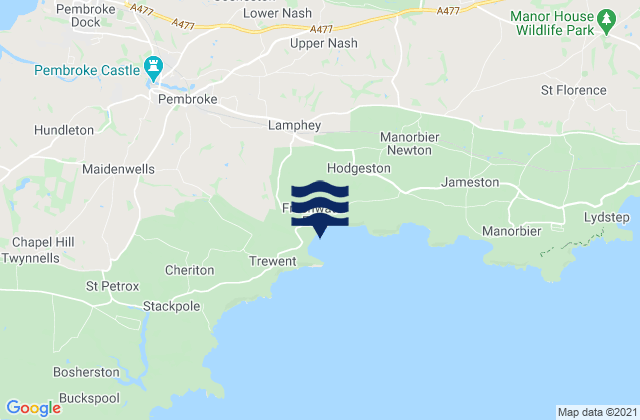 Mappa delle Getijden in Freshwater East Beach, United Kingdom