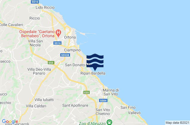 Mappa delle Getijden in Frisa, Italy