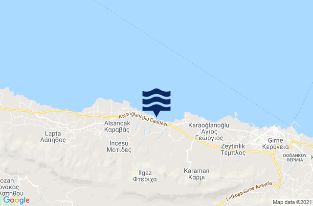 Mappa delle Getijden in Ftéricha, Cyprus