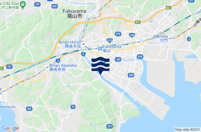 Mappa delle Getijden in Fukuyama, Japan
