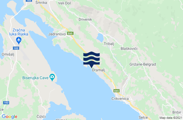 Mappa delle Getijden in Fužine, Croatia