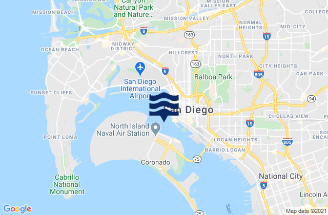 Mappa delle Getijden in G St. Pier (San Diego) 0.22 nmi. SW of, United States