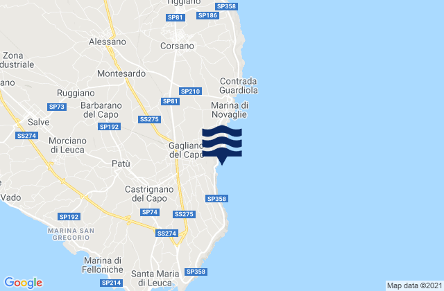 Mappa delle Getijden in Gagliano del Capo, Italy