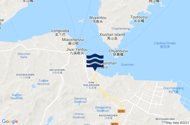 Mappa delle Getijden in Ganlan, China