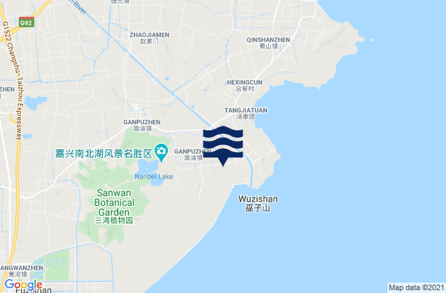 Mappa delle Getijden in Ganpu, China