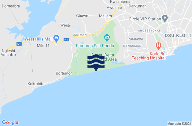 Mappa delle Getijden in Gbawe, Ghana