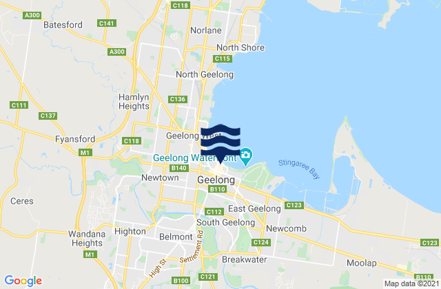 Mappa delle Getijden in Geelong, Australia