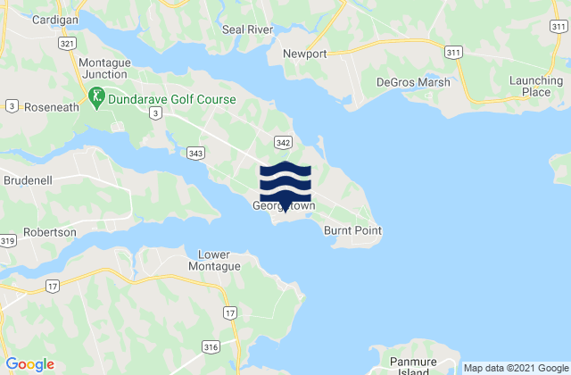 Mappa delle Getijden in Georgetown Harbour, Canada