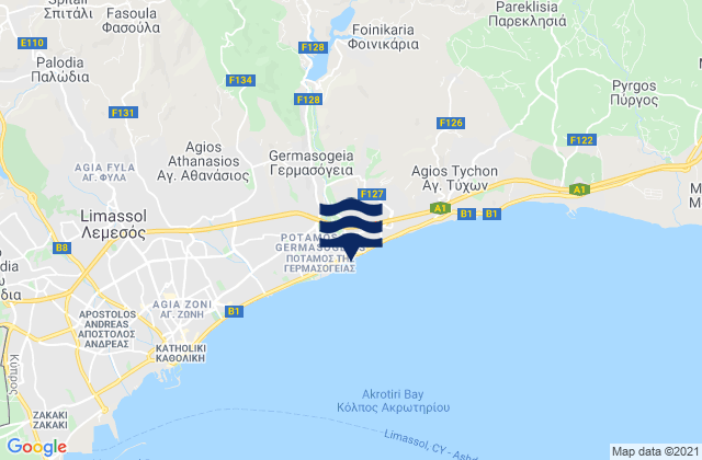 Mappa delle Getijden in Germasógeia, Cyprus