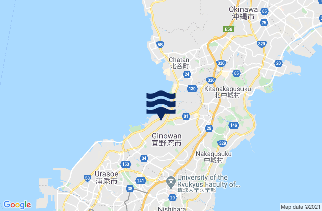 Mappa delle Getijden in Ginowan Shi, Japan