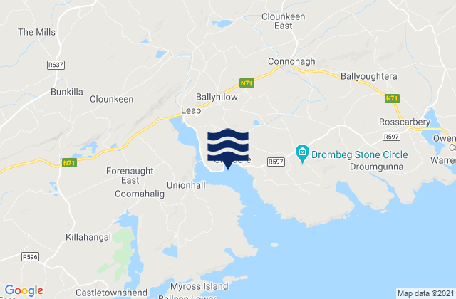 Mappa delle Getijden in Glandore Harbour, Ireland