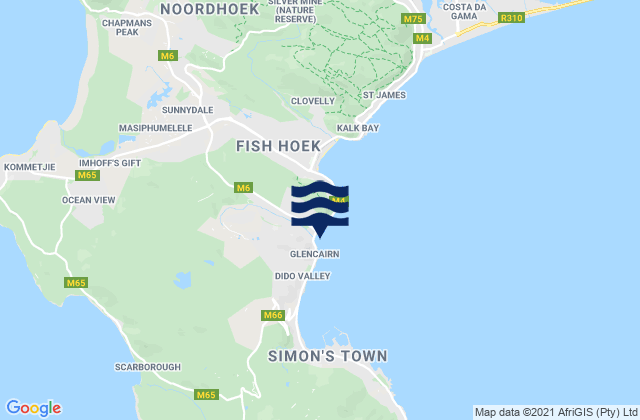 Mappa delle Getijden in Glencairn Beach, South Africa