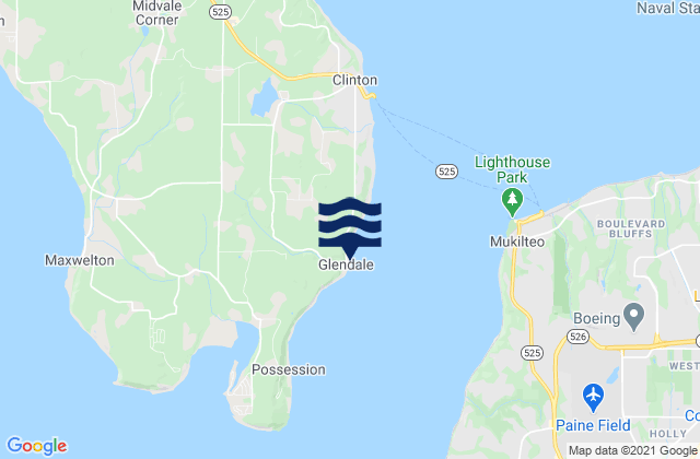 Mappa delle Getijden in Glendale (Whidbey Island), United States