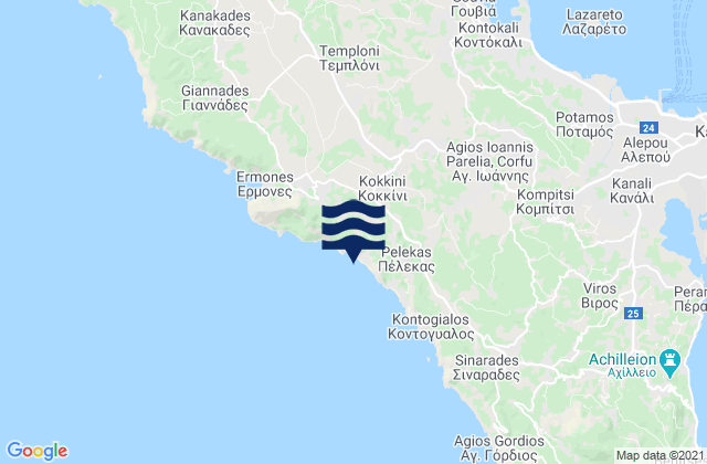 Mappa delle Getijden in Glyfada (Corfu), Greece