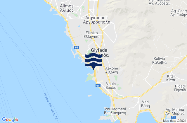 Mappa delle Getijden in Glyfáda, Greece