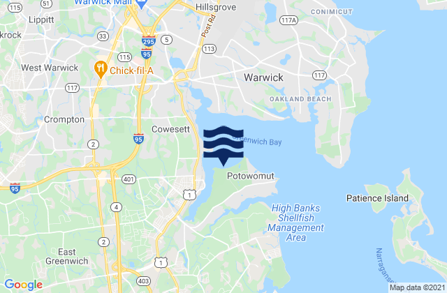Mappa delle Getijden in Goddard Memorial Beach, United States