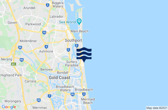 Mappa delle Getijden in Gold Coast, Australia