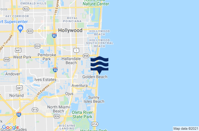 Mappa delle Getijden in Golden Beach, United States