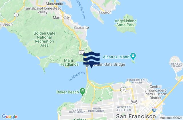Mappa delle Getijden in Golden Gate Bridge 0.46 nm E of, United States