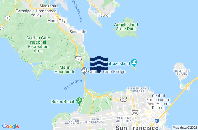Mappa delle Getijden in Golden Gate Bridge 0.8 mile east of, United States