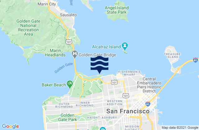 Mappa delle Getijden in Golden Gate East Beach, United States