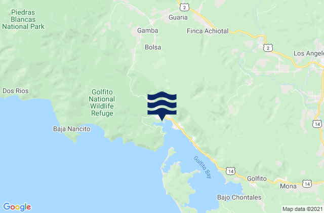 Mappa delle Getijden in Golfito Golfo Dulce, Costa Rica