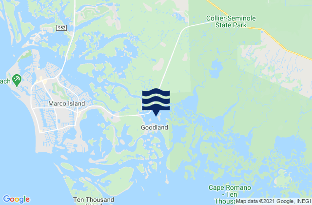 Mappa delle Getijden in Goodland Bay, United States