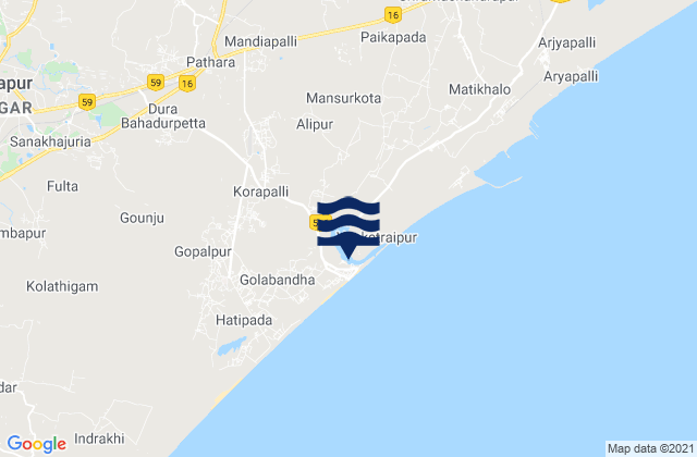 Mappa delle Getijden in Gopālpur, India