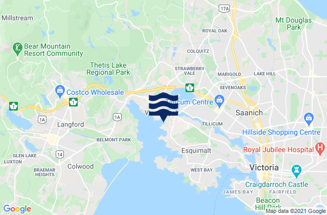 Mappa delle Getijden in Gorge (Victoria), Canada
