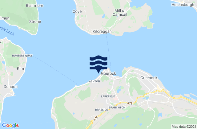 Mappa delle Getijden in Gourock West Bay Beach, United Kingdom
