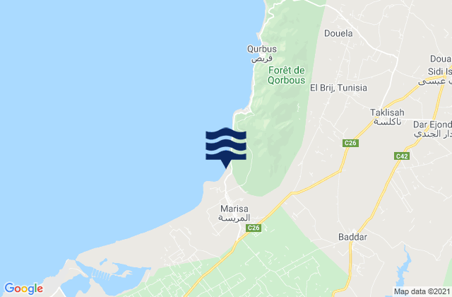 Mappa delle Getijden in Gouvernorat de Nabeul, Tunisia