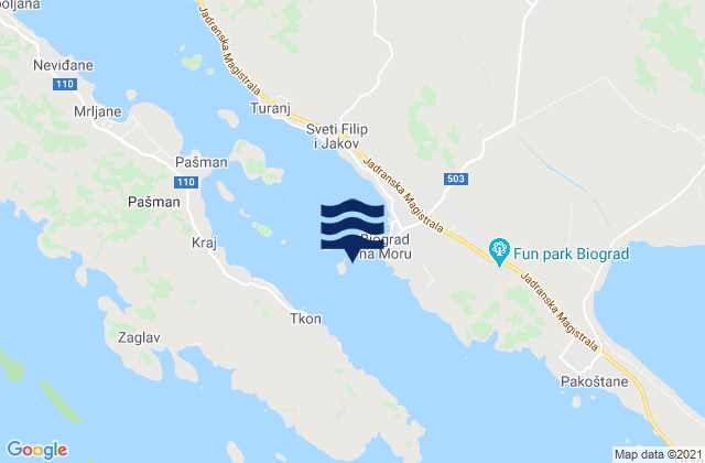 Mappa delle Getijden in Grad Biograd na Moru, Croatia