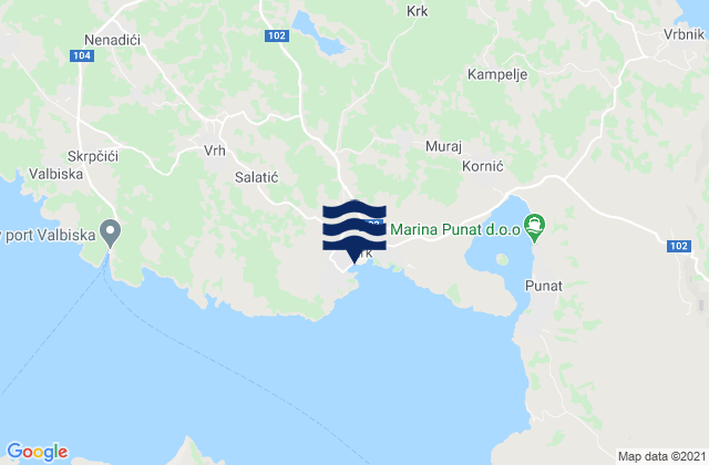 Mappa delle Getijden in Grad Krk, Croatia