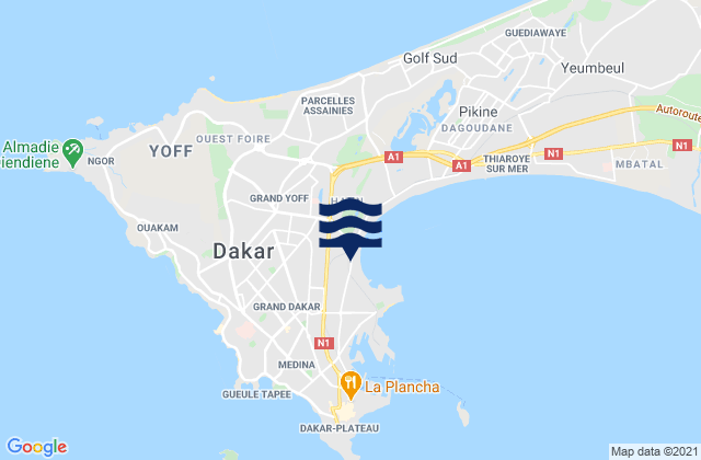 Mappa delle Getijden in Grand Dakar, Senegal