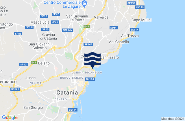 Mappa delle Getijden in Gravina di Catania, Italy