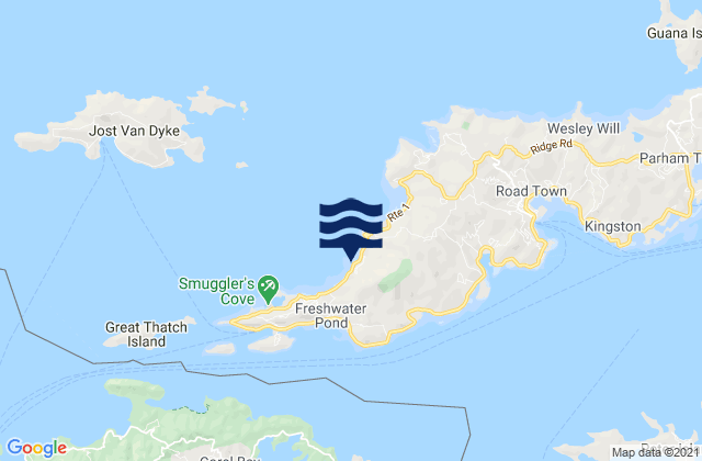 Mappa delle Getijden in Great and Little Carrot Bays, U.S. Virgin Islands
