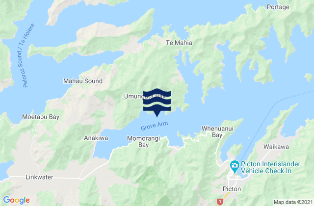 Mappa delle Getijden in Grove Arm, New Zealand