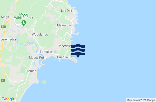 Mappa delle Getijden in Guerilla Bay, Australia