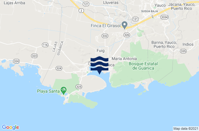Mappa delle Getijden in Guánica Barrio-Pueblo, Puerto Rico