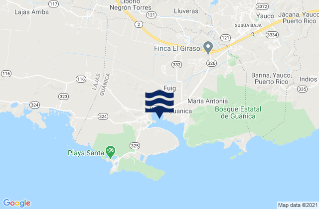 Mappa delle Getijden in Guánica Municipio, Puerto Rico