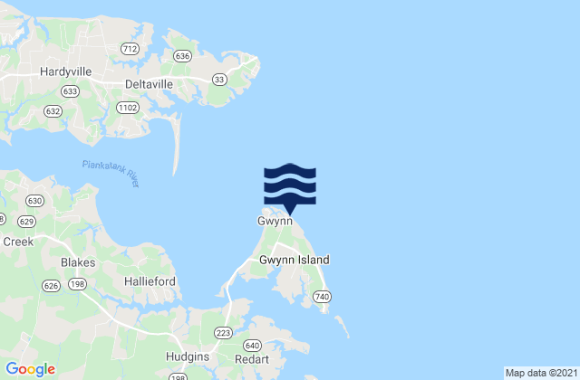 Mappa delle Getijden in Gwynn Island, United States