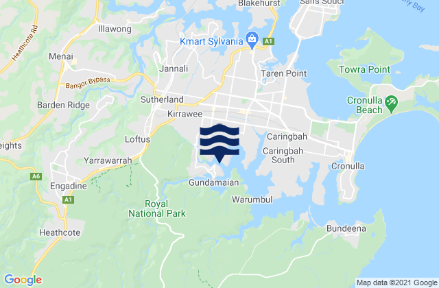 Mappa delle Getijden in Gymea Bay, Australia