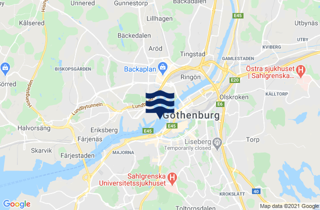 Mappa delle Getijden in Göteborgs stad, Sweden