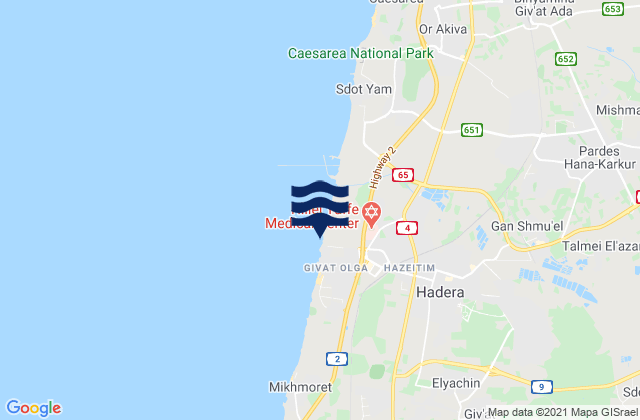 Mappa delle Getijden in Hadera, Israel