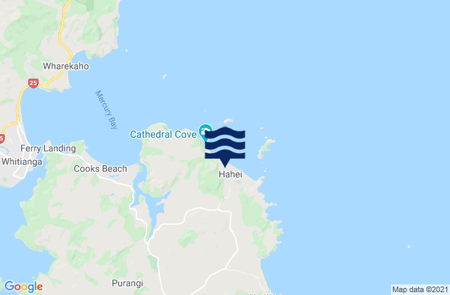 Mappa delle Getijden in Hahei Beach, New Zealand